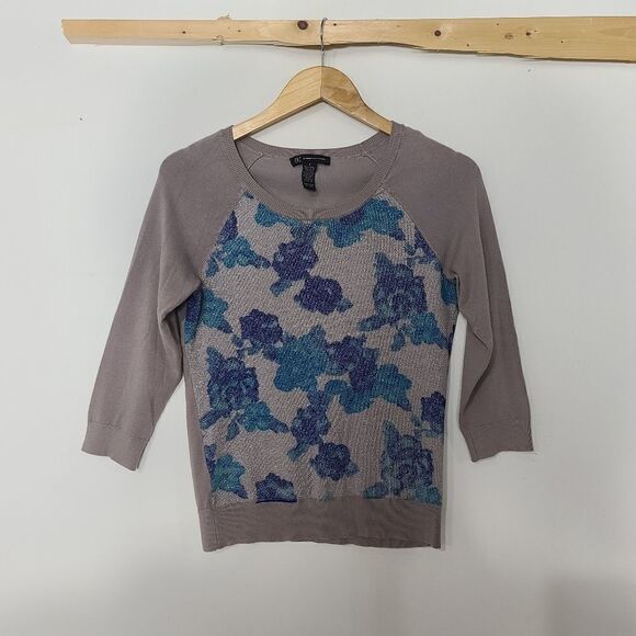 Inc gray shimmering floral women's sweater - Picture 7 of 11